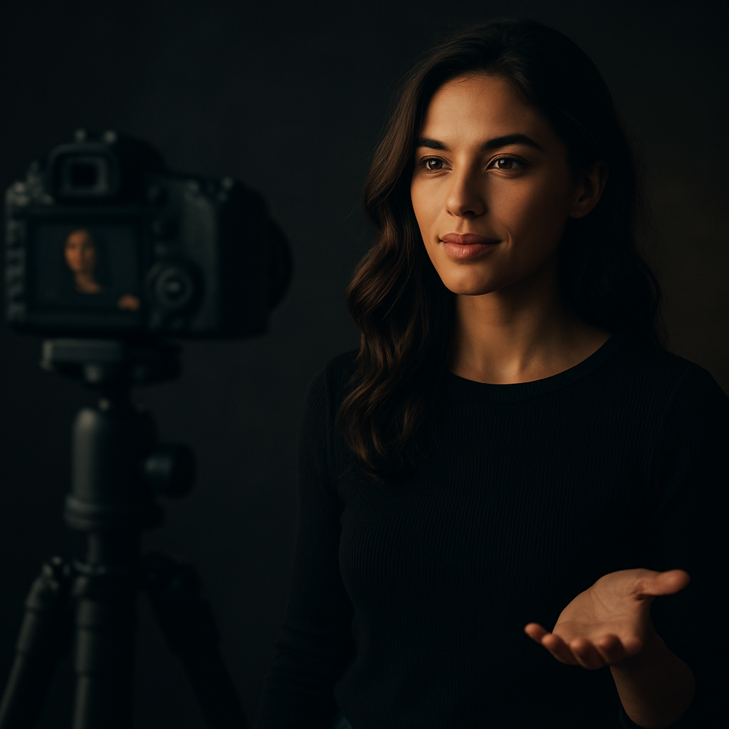 A content creator filming in a studio